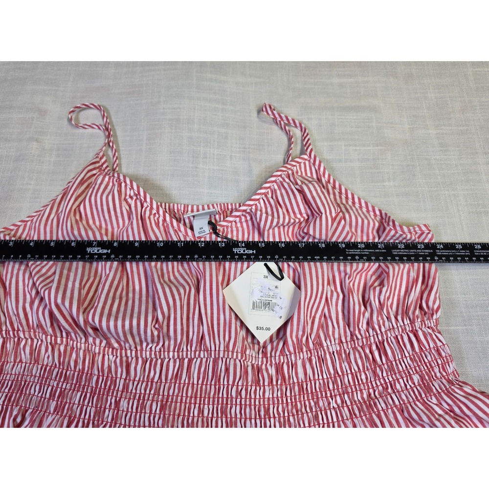 Ava & Viv Red White Striped Smocked Waist Midi Dress Plus Size 3X NWT - Picture 9 of 10